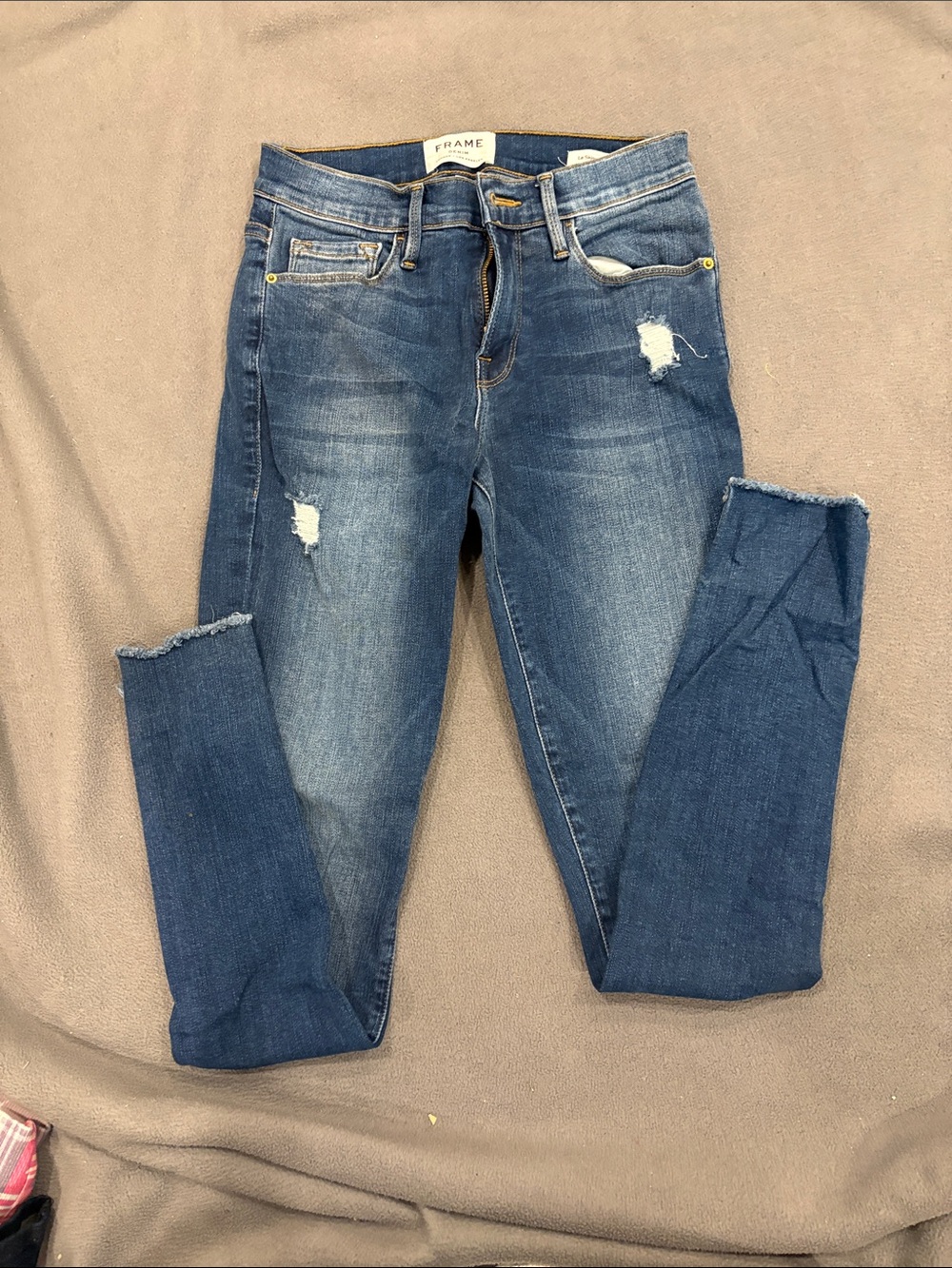 Frame Denim Medium Blue Distressed Skinny Jeans - Women's